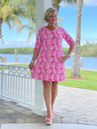 PINK LANE ELBOW SLEEVE DRESS