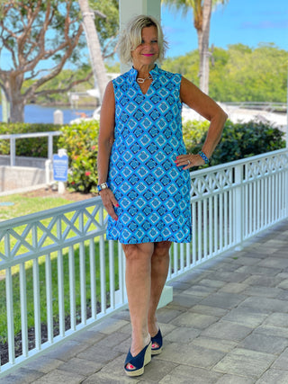 BAHAMA BLUE TURTLE COLLAR DRESS