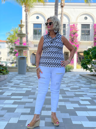 SANDBAR SLEEVELESS RUFFLE TOP - Cathys Place