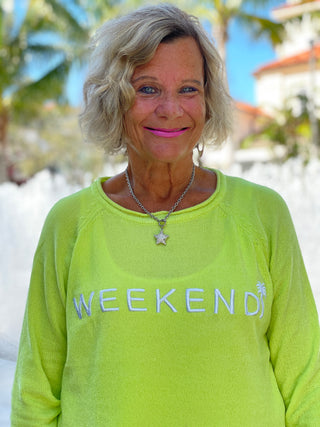 CHENILLE LIME CREW WEEKEND SWEATER