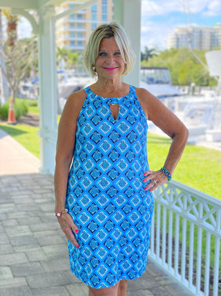 BAHAMA BLUE TURTLE KEYHOLE DRESS