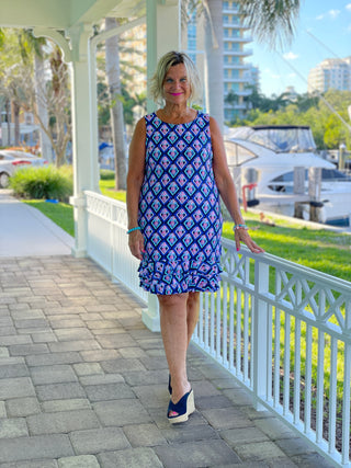 PINEAPPLE VACA SHIFT RUFFLE DRESS