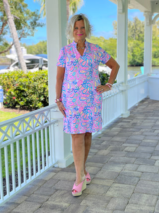 CAROLINA PAISLEY SHORT SLEEVE DRESS