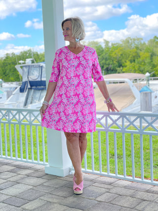 PINK LANE ELBOW SLEEVE DRESS