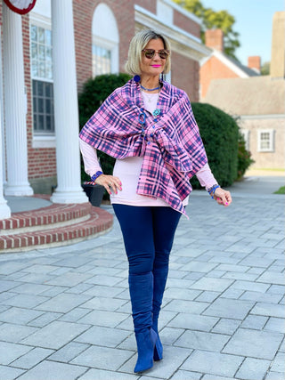 KATIE BLUE PLAID WRAP