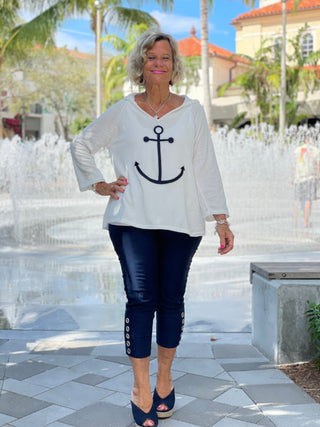 CHENILLE WHITE ANCHOR HOODED SWEATER