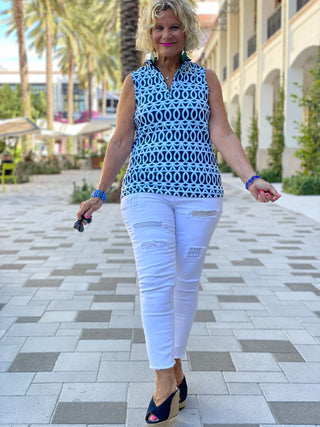 MELINA BLUE SLEEVELESS ZIPPER