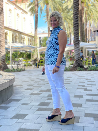 MELINA BLUE SLEEVELESS ZIPPER