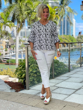 BLACK AND BEIGE BELL SLEEVE