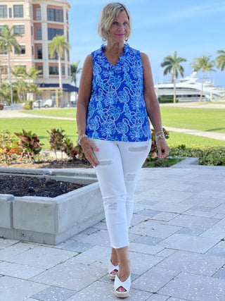 AQUA LANE SLEEVELESS RUFFLE TOP