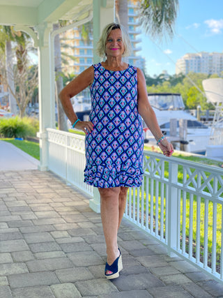 PINEAPPLE VACA SHIFT RUFFLE DRESS