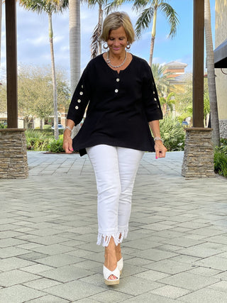BLACK 3 BUTTON WAFFLE COTTON - Cathys Place