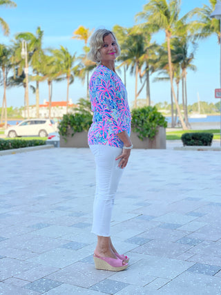 PINK PALM BEACH V-NECK TOP