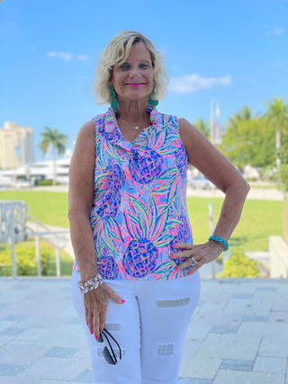 PINK PINEAPPLE DREAM SLEEVELESS RUFFLE - Cathys Place