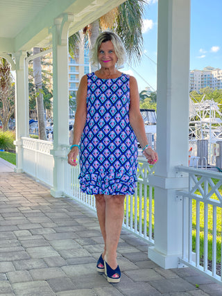 PINEAPPLE VACA SHIFT RUFFLE DRESS