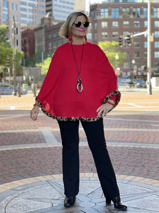 EMORY RED LEOPARD PONCHO
