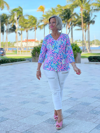 PINK PALM BEACH V-NECK TOP