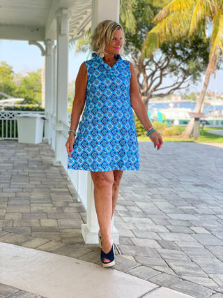 BAHAMA BLUE TURTLE RUFFLE DRESS