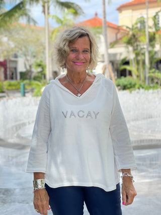 CHENILLE WHITE VACA HOODED SWEATER