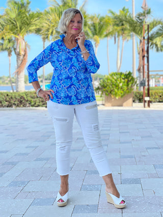 AQUA LANE 3/25 RUFFLE TOP - Cathys Place