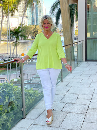 TAILORED SLEEVE LIME V NECK TOP