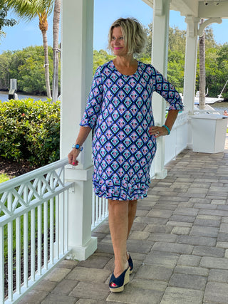 PINEAPPLE VACA SLEEVE RUFFLE DRESS