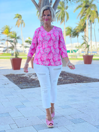 PINK LANE V-NECK TOP - Cathys Place