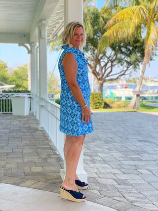 BAHAMA BLUE TURTLE RUFFLE DRESS