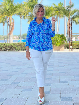 AQUA LANE 3/25 RUFFLE TOP - Cathys Place