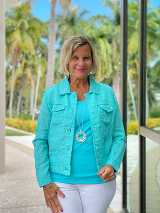 KEY WEST AQUA LINEN JACKET