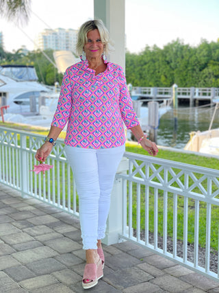 PALM TREE SIESTA RUFFLE TOP