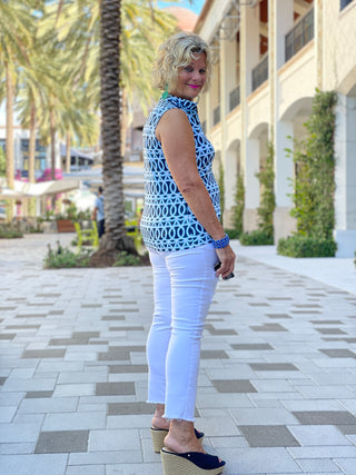 MELINA BLUE SLEEVELESS ZIPPER