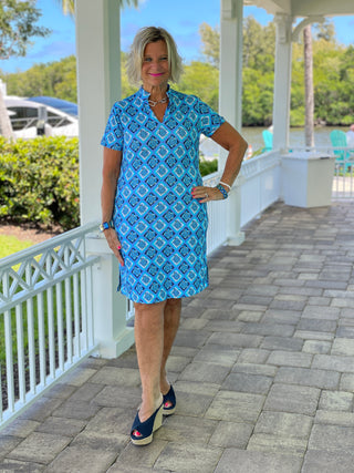 BAHAMA BLUE TURTLE SHORT SLEEVE DRESS