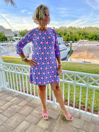 PINK STARFISH BEACH SLEEVE DRESS
