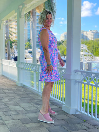 CAROLINA PAISLEY SHIFT RUFFLE DRESS