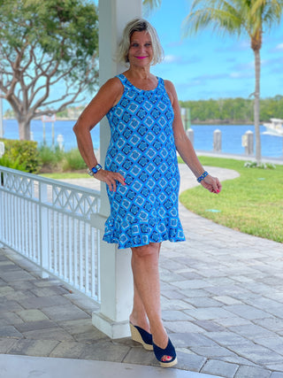 BAHAMA BLUE TURTLE HALTER  RUFFLE DRESS