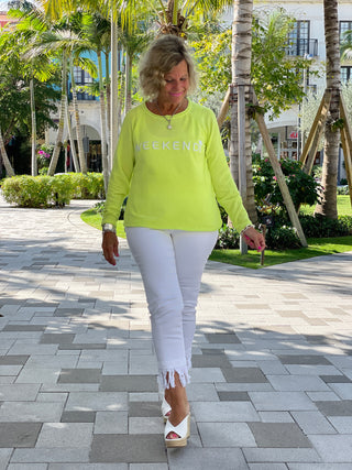 CHENILLE LIME CREW WEEKEND SWEATER