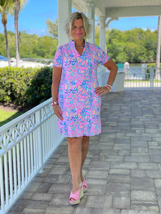 CAROLINA PAISLEY SHORT SLEEVE DRESS