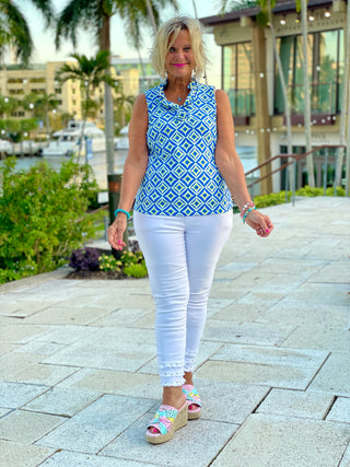 AQUA DIAMOND SLEEVELESS RUFFLE