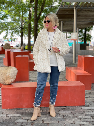 SNOW LEOPARD FAUX FUR JACKET OR COAT