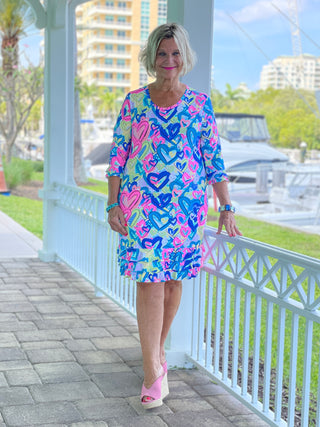 SECRET LOVE HEARTS RUFFLE SLEEVE DRESS
