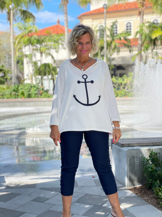 CHENILLE WHITE ANCHOR HOODED SWEATER
