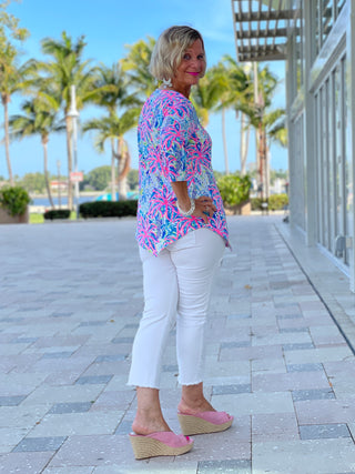 PINK PALM TREE ASYMMETRIC TOP