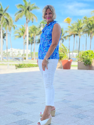 AQUA LANE SLEEVELESS RUFFLE TOP