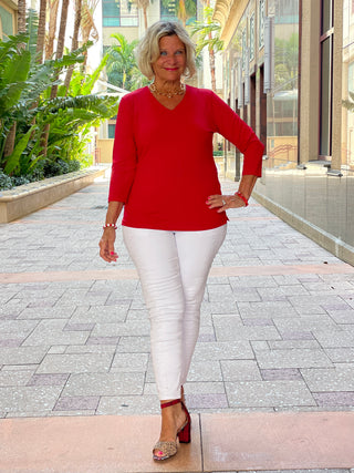 NAUTICAL RED V NECK TOP