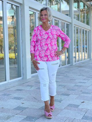 PINK LANE V-NECK TOP - Cathys Place