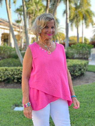 PINK WAFFLE ASYMMETRIC TANK