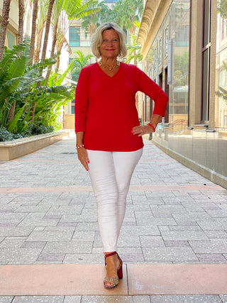 NAUTICAL RED V NECK TOP