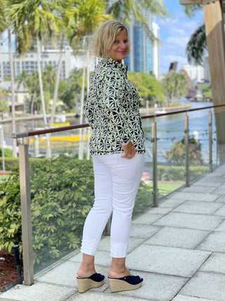 GREEN NAVY PALM ZIPPER JACKET - Cathys Place