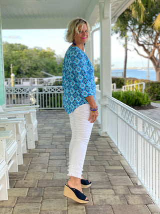 BAHAMA BLUE TURTLE ASYMMETRIC TOP